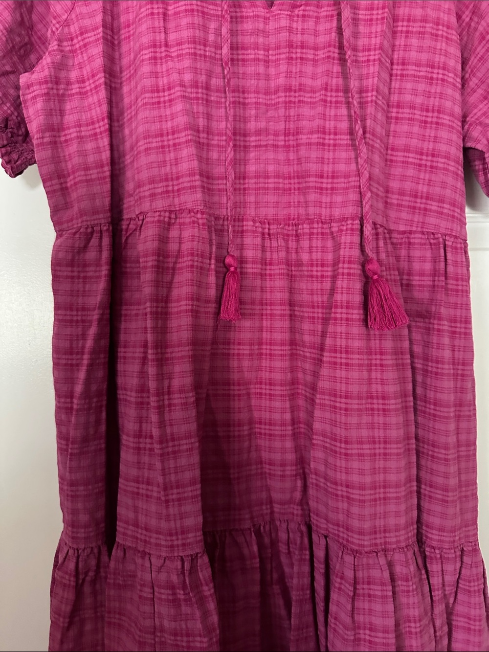 Sonoma Fuchsia Plaid Tiered Short Sleeve Dress - Picture 5 of 9